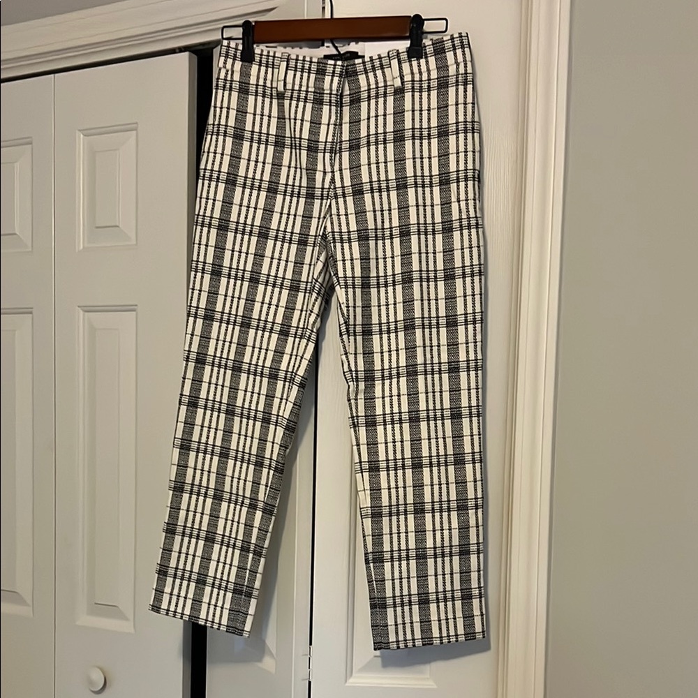 Ann Taylor Black and Cream Dress Pants with Plaid Pattern